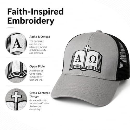 Christian Alpha Omega Trucker Hat, Embroidered Mesh Snapback Cap - color: Multicolor
