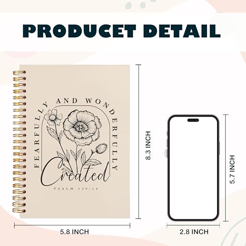 BearCake Floral Christian Notebook Journal, Christian Gifts for Women, Fearfully and Wonderfully Bible Journaling Prayer Journal for Women, Neutral Hardcover Spiral Notebook 5.5x8.3 - color: white Bible-139/14