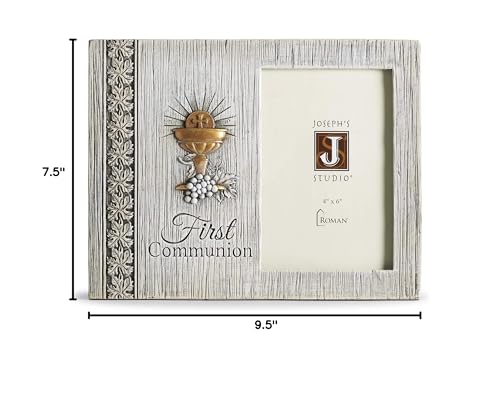 Joseph's Studio by Roman - First Communion Distressed Picture Frame for 4" x 6" Photo, Vertical Tabletop or Desk Display - 7.5" H, Resin and Stone, Decorative, Collection, Durable, Long Lasting