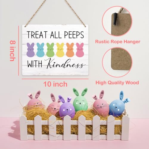 Easter Decoration Happy Easter Wall Decor Easters Bunny Decor Gift for Teacher, Wooden Sign Wall Art Decor for Farmhouse Home Porch Bedroom Living Room Office-Treat All Peeps With Kindness - color: Treat All Peeps With Kindness