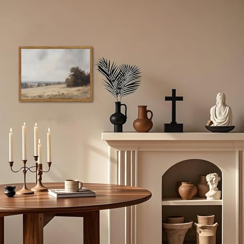 Jesus Lost Lamb Field Wall Art Jesus Leaves the 99 Sheep Wall Decor Painting Vintage Rustic Christian Religious Poster Canvas Print for Farmhouse Prayer Living Room Bedroom 12x16 inch Framed - color: Jesus-E, size: 16"L x 12"W