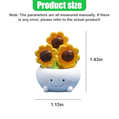 Kawaii Mini Potted Plant Car Dashboard Ornament, Cute Small Resin Plant Figurine Auto Center Console Decoration for Rearview Mirror Dash Desktop, Funny Car Interior Accessories for Women (Sunflower) - color: Sunflower