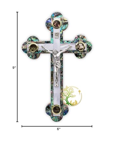 XLarge Handmade Mother of Pearl wall cross inlaid over Olivewood- Modern Religious Home wall décor - Unique Wooden crucifix for all occasions