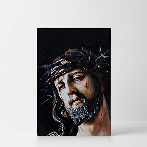 Smile Art Design Jesus Christ in a Crown of Thorns Canvas Wall Decor Print Oil Painting Jesus Christ Religious Family Room Home Decor Wall Art Christian Art Ready to Hang - 12x8 - color: Christian Canvas V26, size: 12"L x 8"W