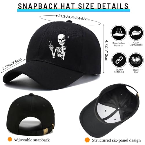 Baseball Cap for Men Cotton Black Baseball Hat for Mens Snapback Hats Trucker Dad Hat Snap Back Flat Bill Men's Caps - color: Biye Skull