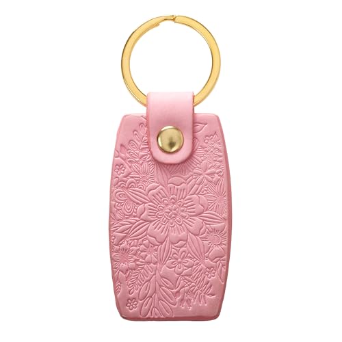 Christian Art Gifts Pink Faux Leather Gold Metal Keychain for Women with Scripture: Hope and a Future - Jeremiah 29:11 Inspirational Bible Verse Keychain, Heat Debossed Floral Themed, Split Key Ring