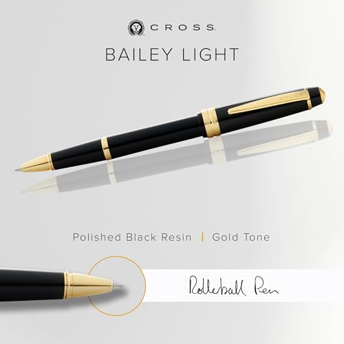 Cross Bailey Light Rollerball Pen, Polished Black & Gold Tone, Black Ink - color: Polished Black