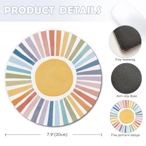 Boho Colorful Rainbow Sun Mouse Pad, Cute Rainbow Sunshine Mouse Pads Mousepad for Desk Home Office Dorm Computers Laptop, Boho Office Supplies Desk Accessories, 7.9x7.9 Inch - color: Color-2