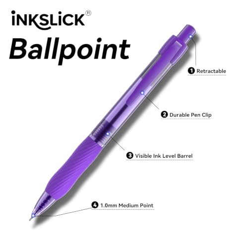 50 Pack Purple Ink Ballpoint Pen with Soft Grip, Bulk Pens 1.0mm - color: Purple