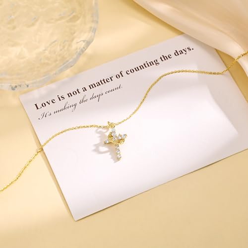 Carffordo 925 Sterling Silver Cross Necklace, Dainty Necklace for Women - style: Gold Crown Cross