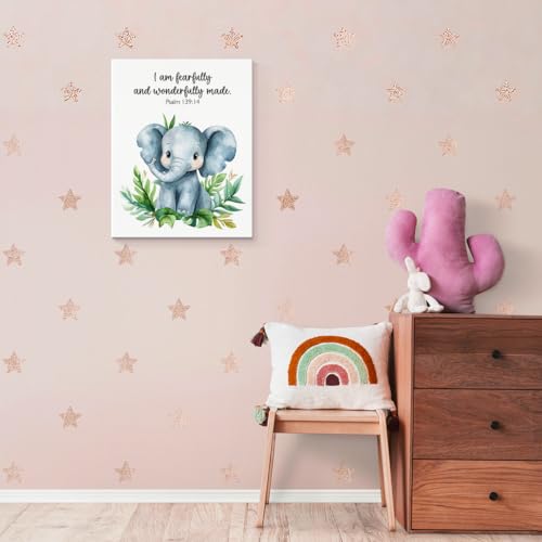 SZERE Woodland Nursery Animals Bible Verse Canvas Wall Art Decor Prints Posters, Cute Baby Elephant Forest Nursery Room Bedroom Bathroom Playroom Wall Art Decor for Nursery Kids Teen Girls Gifts, Christian Psalm 91 Wall Art Classroom Wall Decor, Canvas Fr