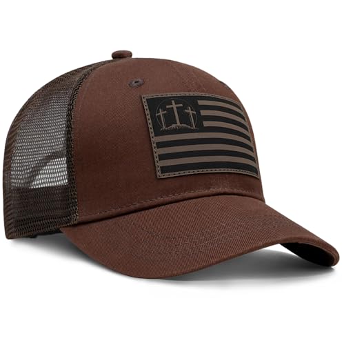 Christian Jesus Cross Hat - Faith Hats for Men Women - Religious Gifts for Thanksgiving Christmas - color: Faith Flag/Brown