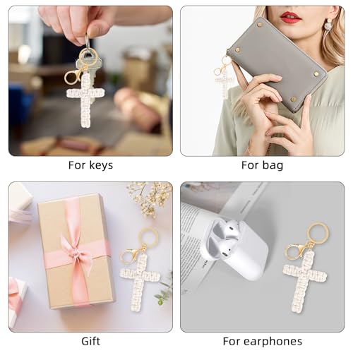 PLwelth Cross Keychain for Women Men Christian Bag Charms for Handbags Handmade Crochet Cross Keyring for Car Keys Backpack Purse Wallet Decor Cute Boho Charm Accessories Faith Religious Baptism Gifts