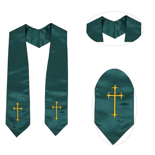 Clergy Stole, Choir Stole with Cross Embroidery 60'' - color: Forest