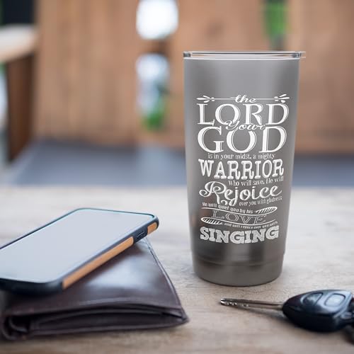 Bible Verse Shirt - Lord God Zephaniah 3:17 Christian Gift Stainless Steel Insulated Tumbler - color: Brushed Steel
