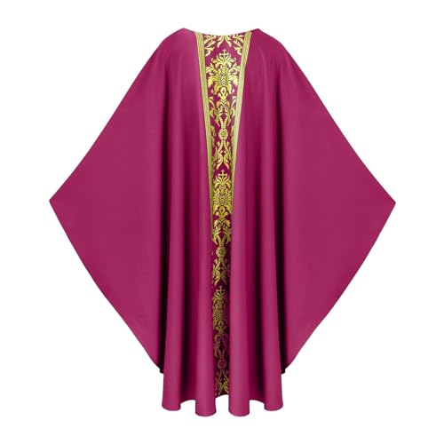 Priest Religious Robe Cosplay Costume Vestment Robe Mass Round Collar Chasuble Robe with Pastor - color: Purple