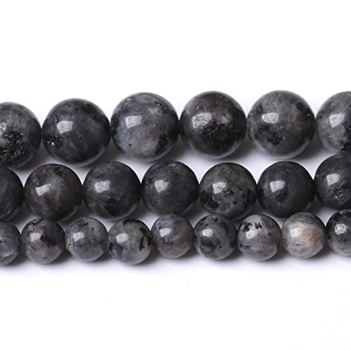 32PCS 12MM Natural Black Labradorite Beads Round Loose Stone Beads for Jewelry Making DIY Energy Stone Healing Power Bracelet 15" - color: Black Larvikite, size: 12MM