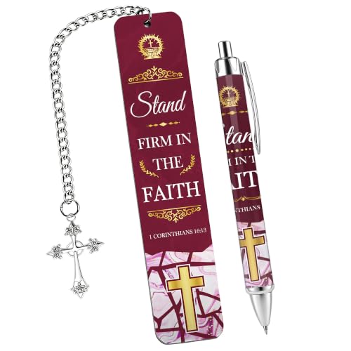 Bible Metal Bookmark Pen Gift Set, Scripture Marble Design Christian Women - style: Religious Burgundy