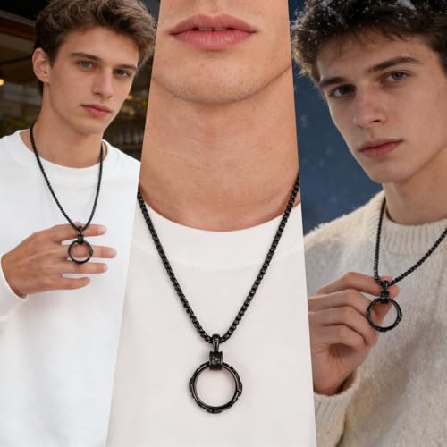 Eternity Cross Ring Pendant Necklace Stainless Steel Pendant Necklace for Men Christmas Gift for Husband,Christmas Stocking Stuffer for Him - color: Black