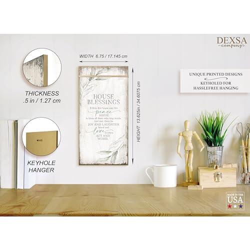 DEXSA House Blessings Wood Plaque Inspiring Quote 6 3/4 in x 13 5/8 in - Classy Vertical Frame Wall Hanging Decoration | Elegant Verse | Christian Family Religious Home Decor Saying | Made in the USA