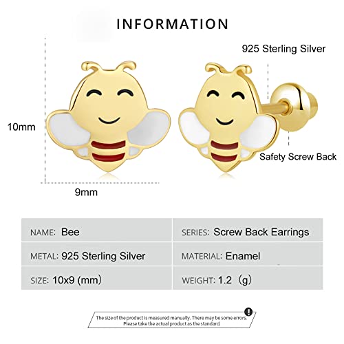 Butterfly Ladybug Unicorn Sloth Flamingo Dog Cat Turtle Angel Koala Daisy Panda Stud Earrings for Girls Women - Sterling Silver Hypoallergenic Animal Earrings with Secure Screw Backs - color: Bee
