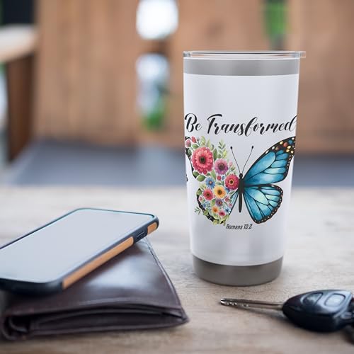 Be Transformed Romans 12:2 Butterfly Floral Scripture Stainless Steel Insulated Tumbler