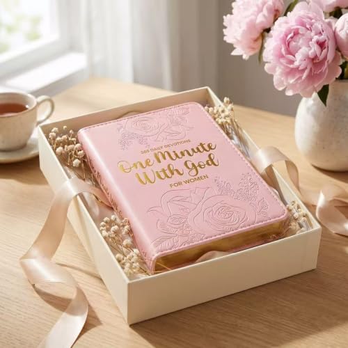 One Minute With God 365 Daily Devotional Journal for Women,Prayer Journal for Women, Pink Premium Leather Cover
