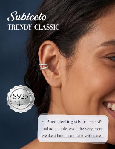 Subiceto 925 Sterling Silver Ear Cuffs Non Piercing - Adjustable Hypoallergenic 14K Gold Plated Clip On Earrings for Women Cubic Zirconia Silver Ear Cuff Helix Cartilage Fake Piercing - color: 03 CZ Silver Tone