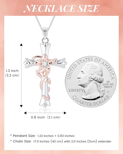 ACECHA Silver Cross Necklace for Women, Crosses Pendant with Birthflower - color: Narcissus-Vitality