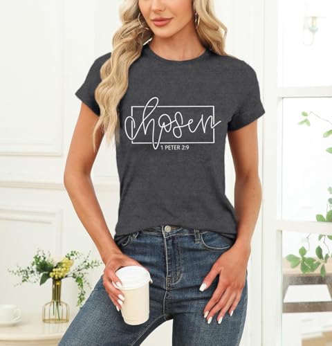 Women's Christian Shirt Christ Chosen T-Shirts Bible Verse Tee Tops - color: Grey, size: Medium