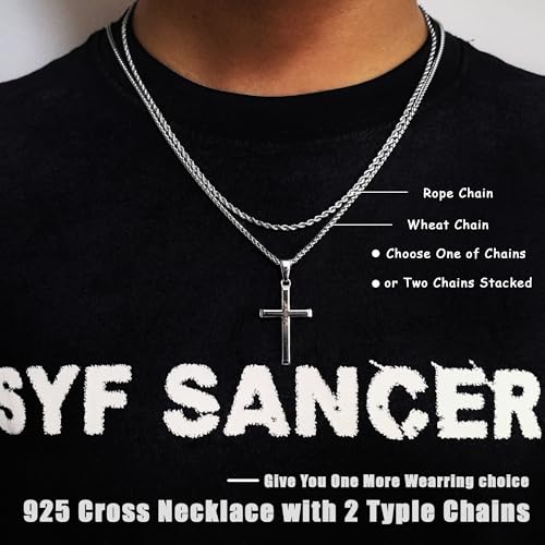LOFITOR Mens Sterling Silver Cross Necklace for Women S925 Crucifix Pendant - size: 24 inches, style: Classic Cross Necklace