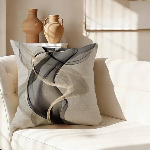 Modern Minimalist Art Throw Pillow Cover,Black and Gold Abstract Smoke Swirls Decorative Pillow Case,Monochrome Fluid Art Cotton Linen Cushion Case for Home Decor 18 * 18 Inch - color: Settype17