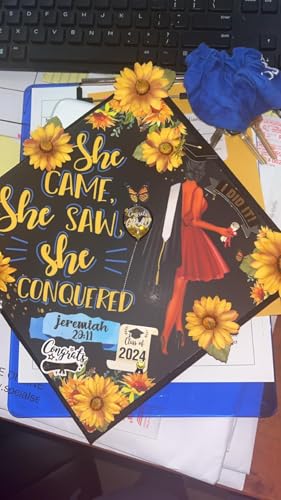 Tassel Toppers Woman Custom Graduation Cap, Graduation Cap Topper & Design - color: Black and Yellow