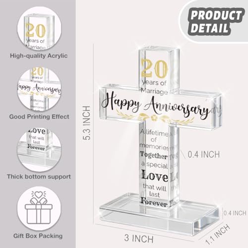 PVOPVO 20th Wedding Anniversary Religious Cross Gifts for Him Her 20 Year Anniversary Romantic Gift for Women Men Couple 20 Years of Marriage Gifts for Couple - color: 20th Anniversary