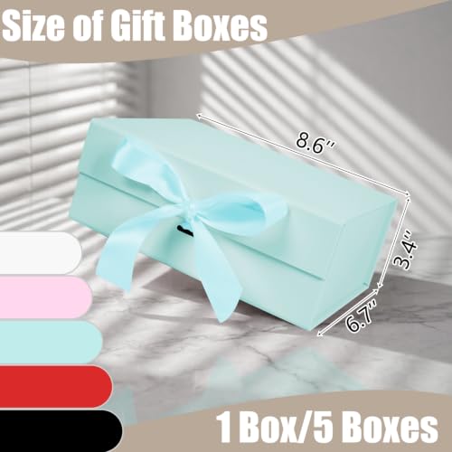Aimyoo 5 Pack Light Blue Gift Box with Ribbon, 8.6x6.7x3.4 inch Groomsman Proposal Box for Presents with Magnetic Closure Lids, Rectangle Collapsible Luxury Box for Wedding, Christmas, Halloween, Birthday - color: Light Blue 8.6x6.7x3.4 inch-5 Pack