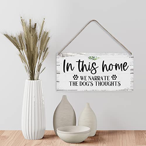 MIGUMUTU in This Home We Narrate The Dog's Thoughts Sayings Home Wall Decor Wooden Signs Rustic Farmhouse Hanging Wall Plaque Sign Gift - color: Dogs