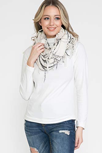 BASICO Fall Winter Scarfs for Women Plaid Infinity Scarf for Cold Weather Circle Loop Scarves - color: 2pk Whte Black Plaid
