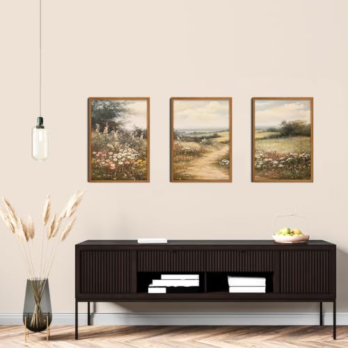 Vintage Landscape Wall Art Canvas Print Set of 3 Framed Poster Picture Rustic Artwork Wall Decor Farmhouse Canvas Wall Art 12x16 Inch for Living Room Bedroom Home Decor - color: White and Pink, size: 12x16 Inch