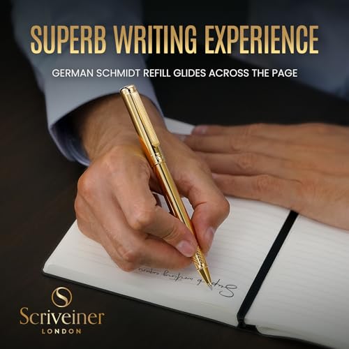 Scriveiner Gold Rollerball Pen - Stunning Luxury Pen, Real Gold Plating, Schmidt Ink Refill, Best Roller Ball Pen Gift Set for Men & Women, Professional, Executive Office, Nice Pens - color: 11. Gold