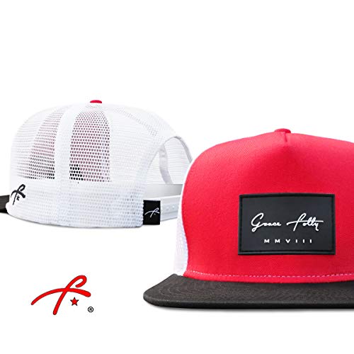 Grace Folly Trucker Hat for Men & Women. Snapback Mesh Caps - color: Red & Black