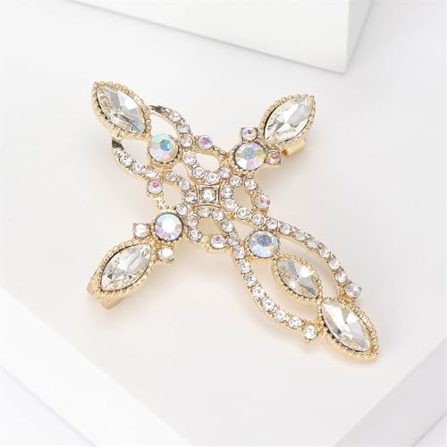 Vintage Rhinestone Cross Broochs for Women Men Dainty Sparky CZ Crystal Christian Lapel Pins for Dress Coat Sweater Suit Backpacks Badge Corsage Elegant Accessories Jewelry - color: Gold Clear CZ