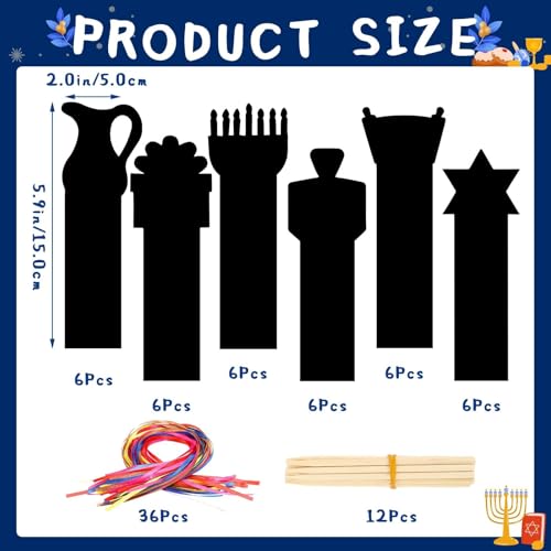 JUNEBRUSHS Scratch Bookmarks, Rainbow Magic Scratch Paper Art DIY Crafts Kit for Classroom Activity Gifts (Hanukkah Style) - style: Hanukkah Style