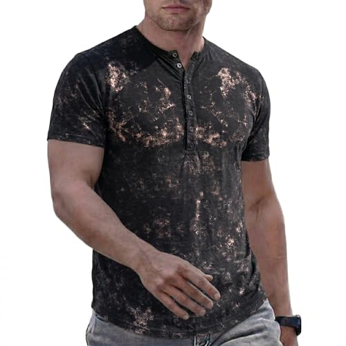 Mens Henley Shirts Vintage Washed Short Sleeve Button T-Shirts for Men Casual Summer Tops S-2XL - color: Black-nyh, size: Medium