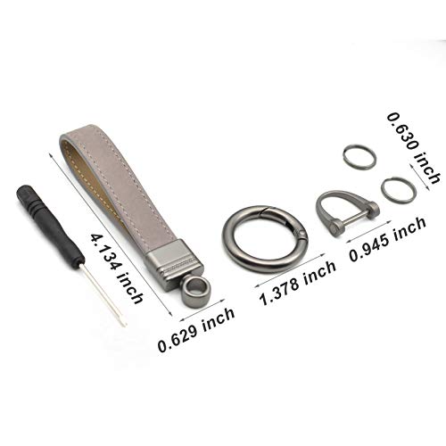 Car Fob Key Chain Genuine Leather Keychains Holder for Men and Women, 360 Degree Rotatable, with Anti-lost D-Ring, Circle Carabiner and Key Rings, Gray Grey - color: Gray