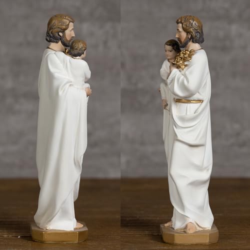 BC Catholic St. Joseph and Child Jesus Statue,6" H Catholic Saint Figure, Religious Gift for Father, Handpainted Renaissance Sculpture Purity & Grace Collection from Buildclassic (Gold &White) - color: Gold&white St. Joseph