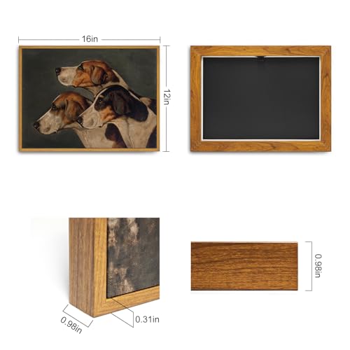 Roslynity Framed Canvas Wall Art Vintage Print Oil Paintings Three English Foxhounds Dog Animal Old Hunting Hound Retro Aesthetic Artwork for Home Living Room Bathroom Wall Decor (12"x16") - color: Three English Foxhounds, size: 16"L x 12"W
