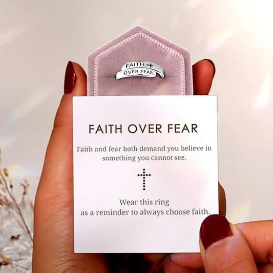 Faith Over Fear Cross Ring For Women, Christian Blessed Hope Love Encouragement Rings Adjustable Open Wrap Thumb Cross Inspirational Ring Jewelry Graduation Cocktail Party Gift - color: Silver