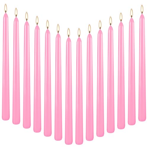 Howemon 14 Pack Pink Taper Candles 12 Inch Tall 3/4 Inch Thick Burn 10 Hours - color: 12"14pcs-Pink