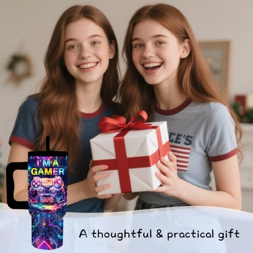 24oz Game Tumbler with Handle & Straw, Gift For Gamer, Insulated - color: Game1