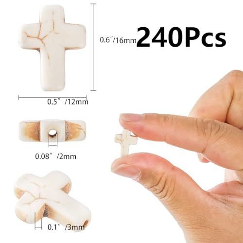 Jucoan 240 PCS White Turquoise Cross Spacer Beads Chunky Beads Mini Religious Cross Charms Beads for DIY Bracelets, Necklaces, Rosary for Wedding Easter Baptism First Communion Confirmation Christian